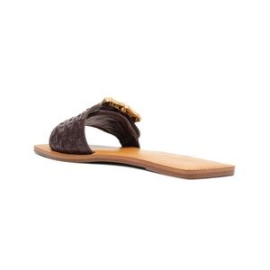 SCHUTZ Dark Brown Woven Sandals with Gold Accent